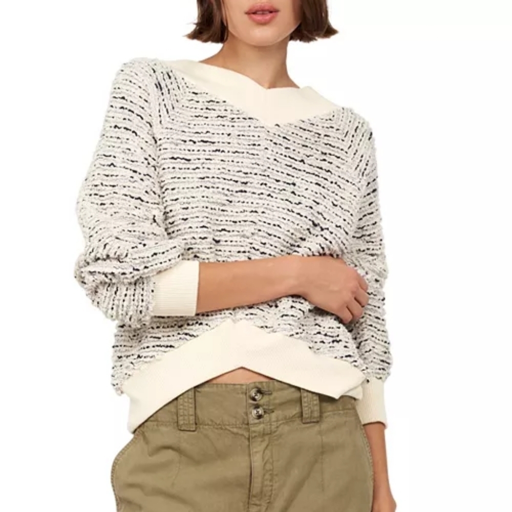 Joie White Soft Fluffy Cotton V-Neck Raglan Sleeve Slouchy Hester Sweater - Picture 4 of 9